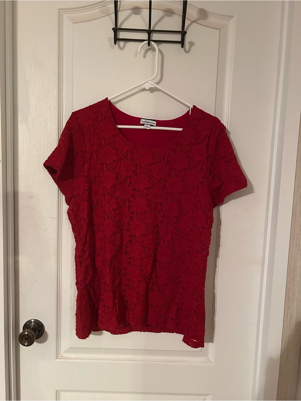 croft & barrow Red Lace Short Sleeve Scoop Neck Top